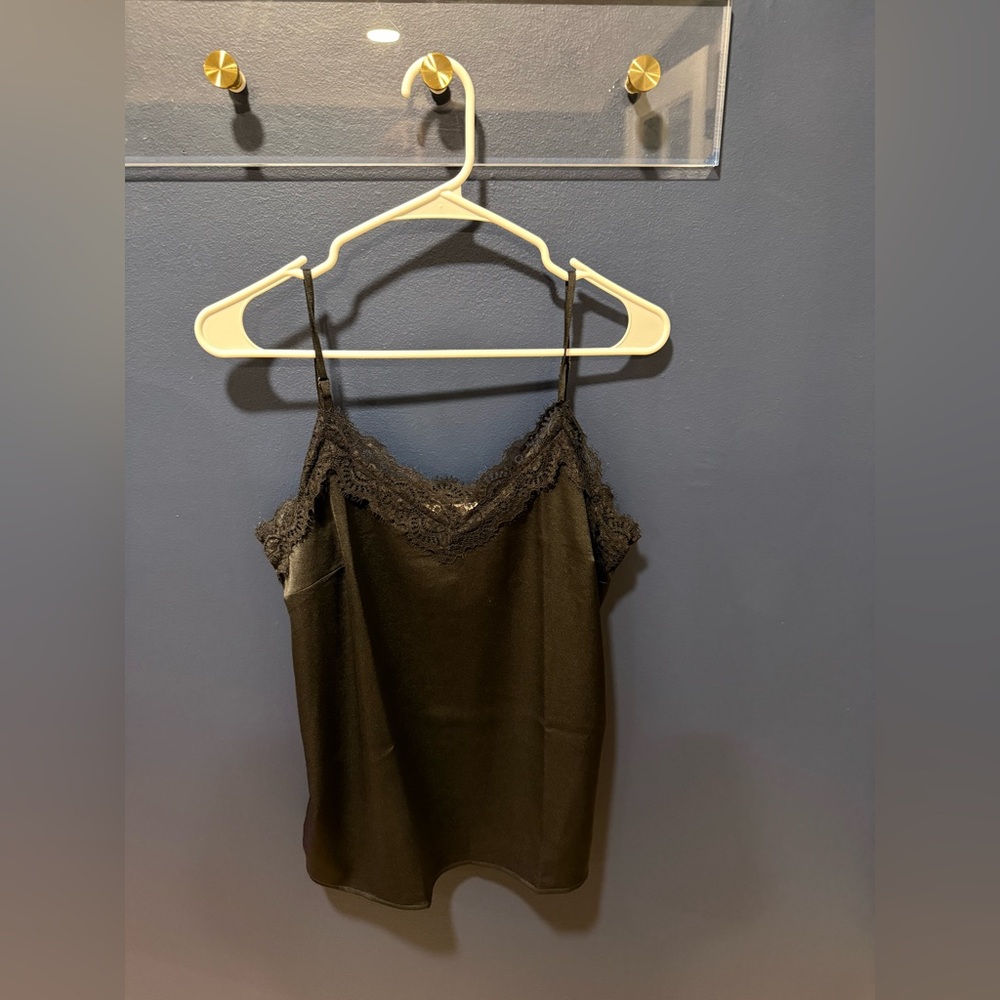 LOFT Black Lace-Trim Silk Camisole